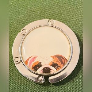 English Bull dog Cream and Silver Purse Hook Hanger Holder